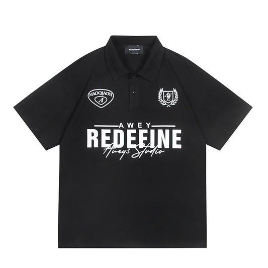 Harajuku Style Letter Printed Loose Fit Polo Shirt for Men