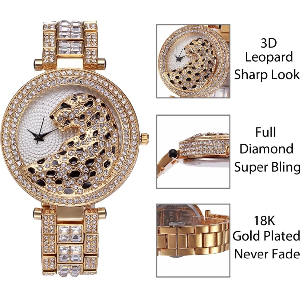 Bling Leopard Quartz Watch for Women