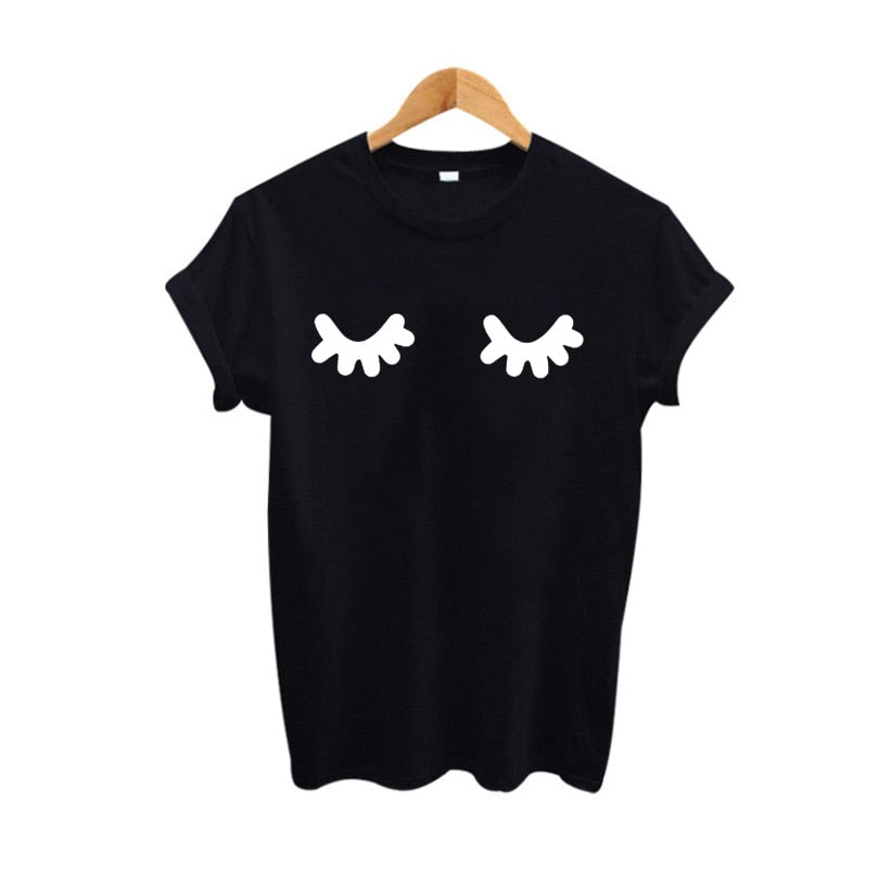 Playful Cute Eyelashes Print T-shirt for Women