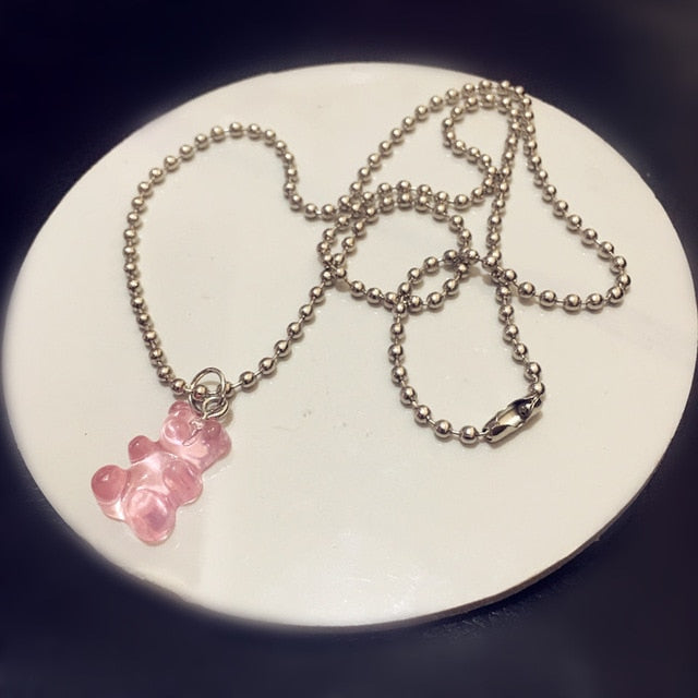Colorful Gummy Bear Stainless Steel Necklace for Women