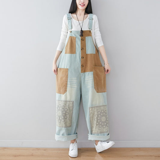 Ethnic Style Wide Leg Overalls