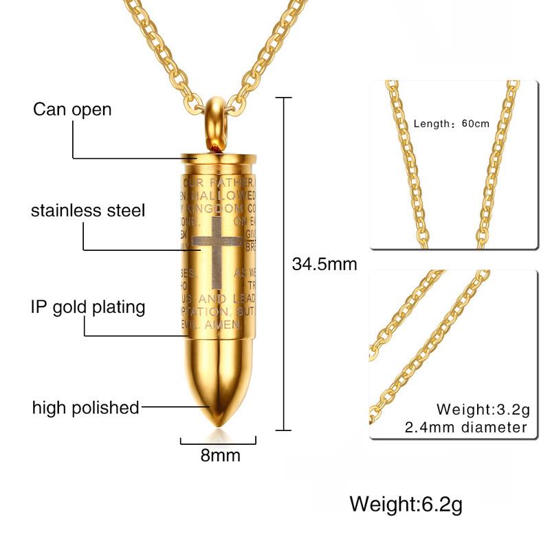 Engraved Bullet Cross Necklace for Men