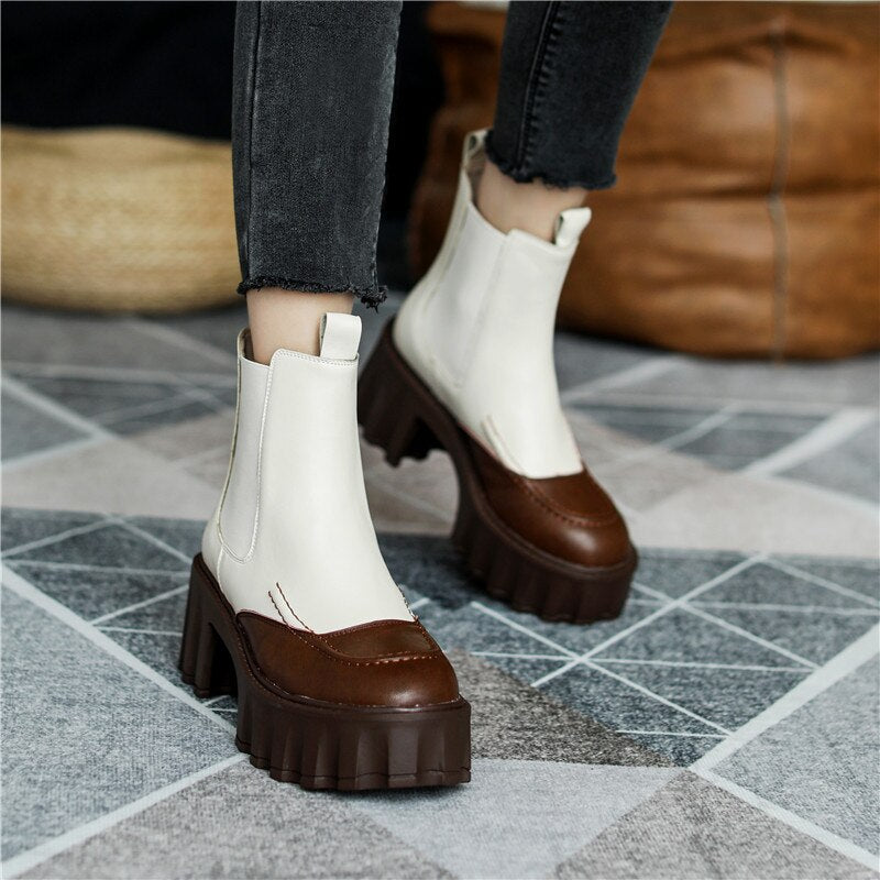 Harajuku Style Women Thick Heels Ankle Boots