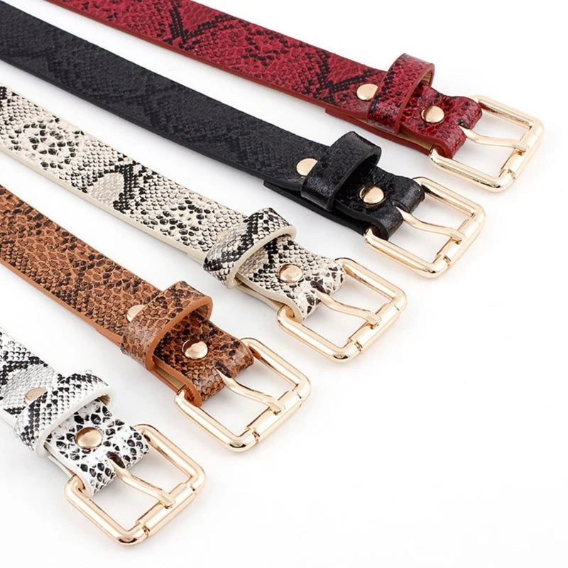 Vintage Leather Snake Pattern Waist Belt for Women