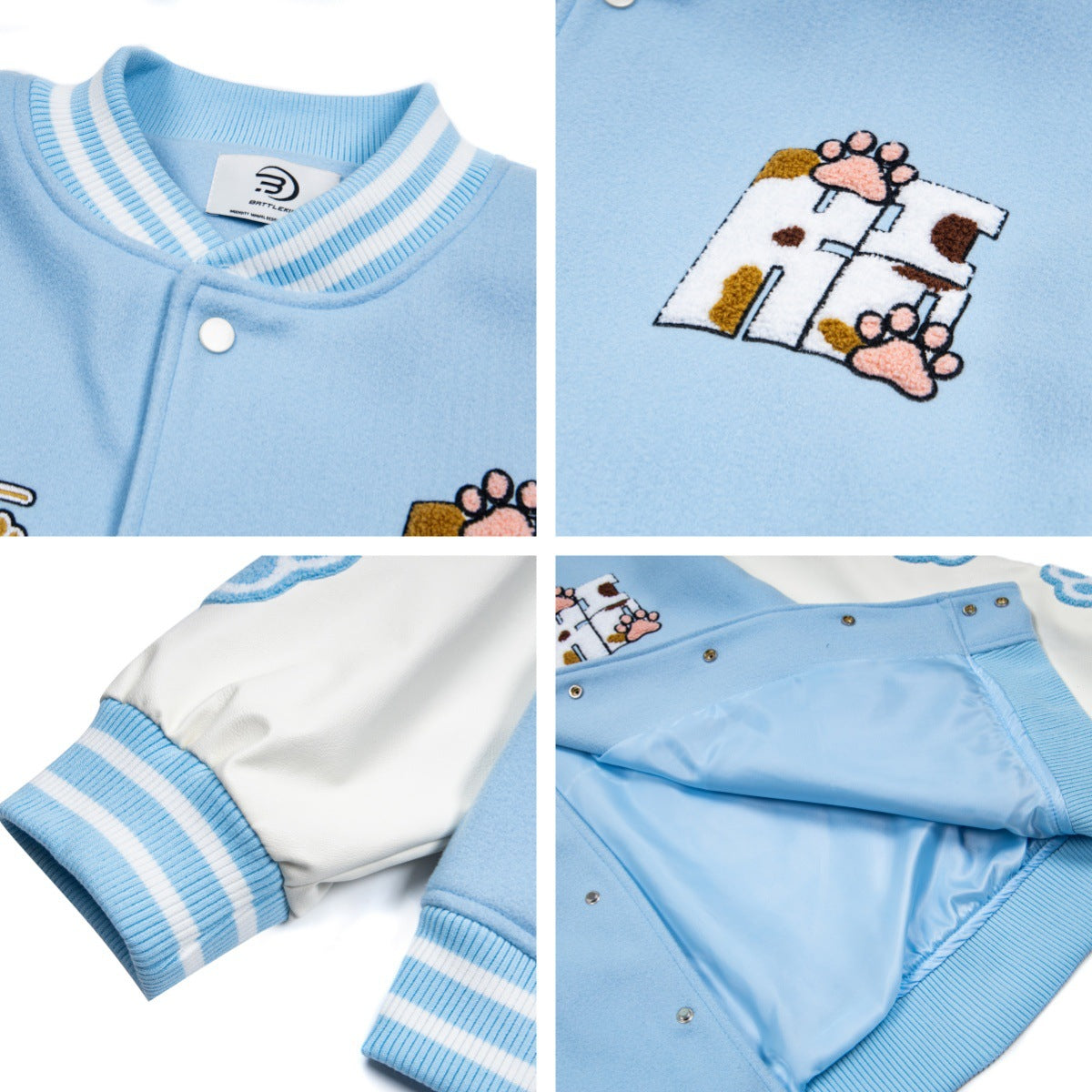 Retro Cute Dog Paw Embroidery Baseball Jacket