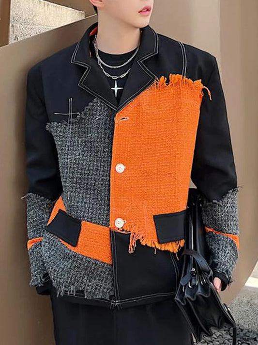 Playful Contrast Patchwork Tassel Blazer Coat for Women