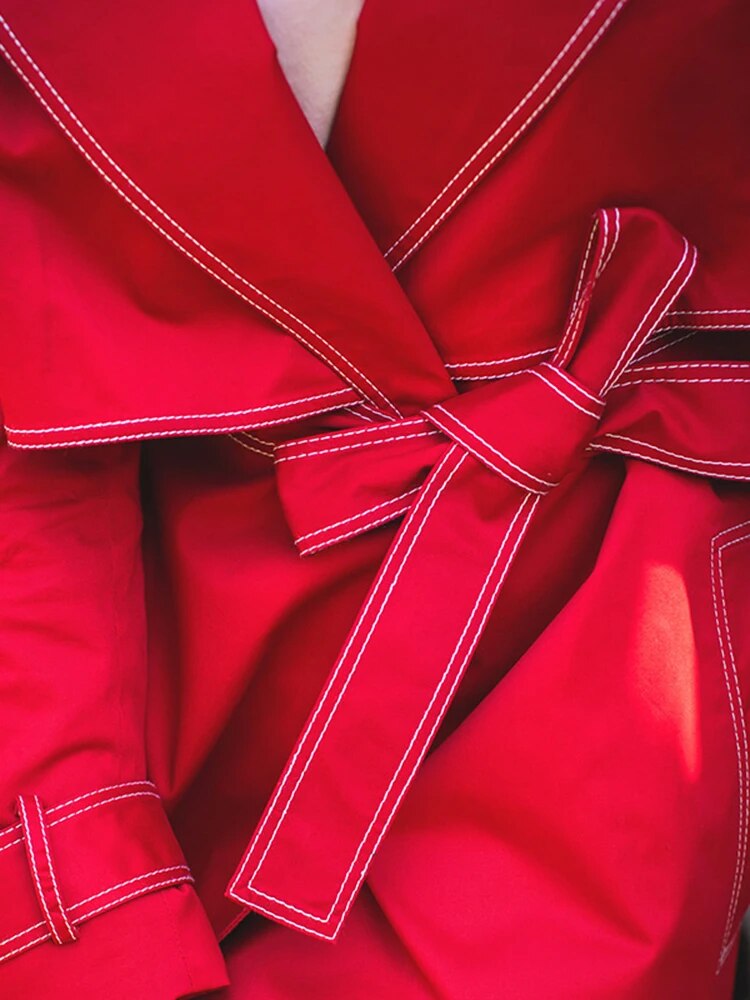 Harajuku Style Lace-Up Double Breasted Trench Coat