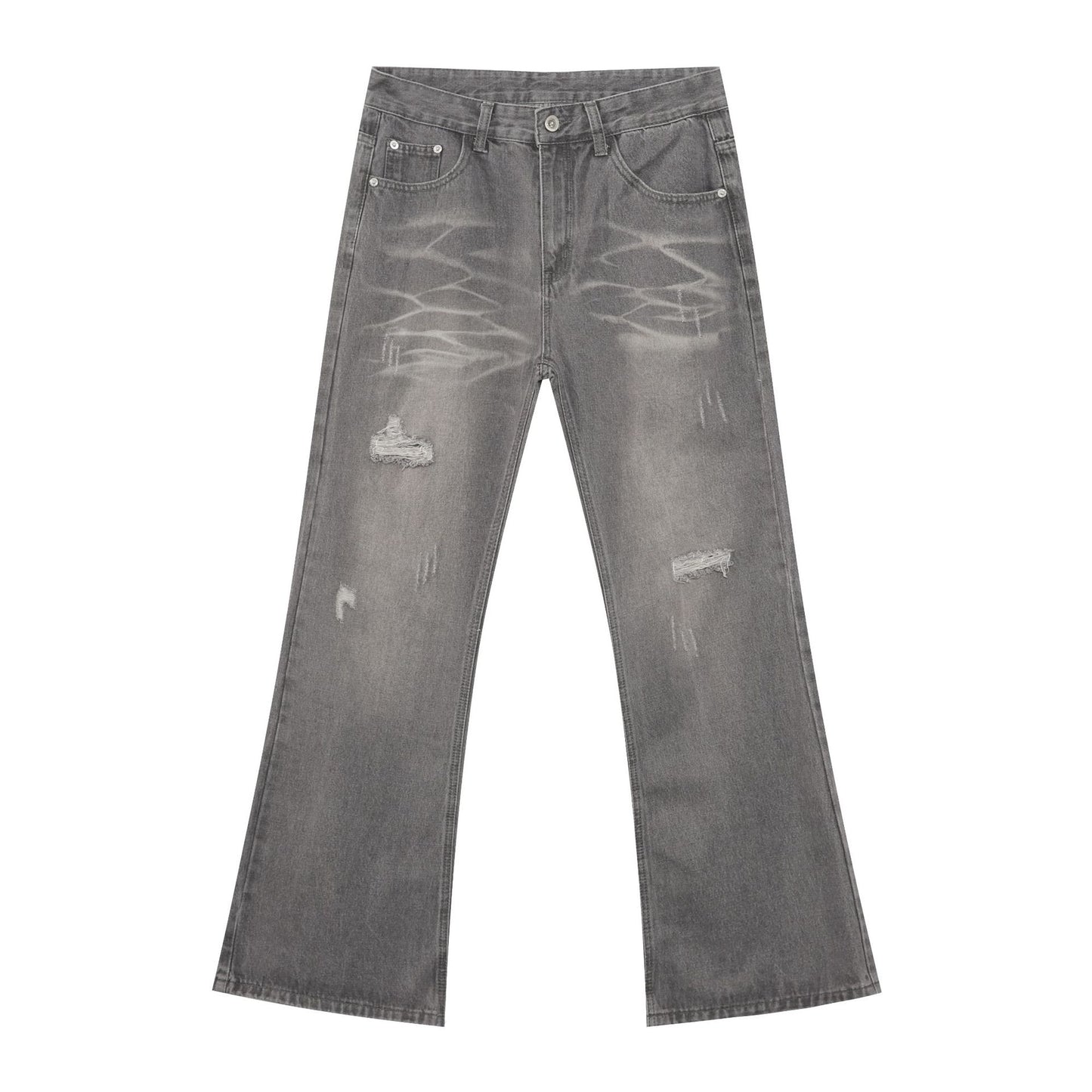 Harajuku Inspired Washed Flared Hole Denim Trousers