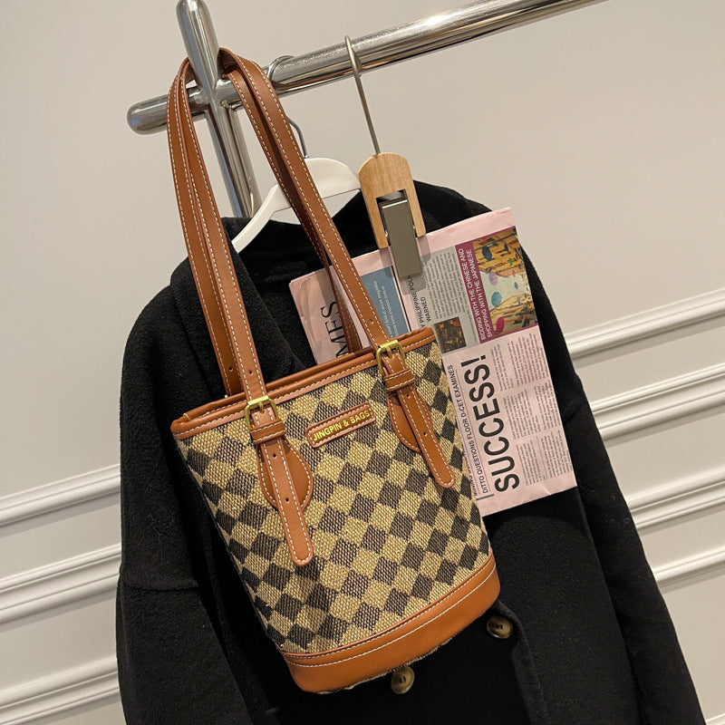 Retro Stitching Bucket Bag for Women
