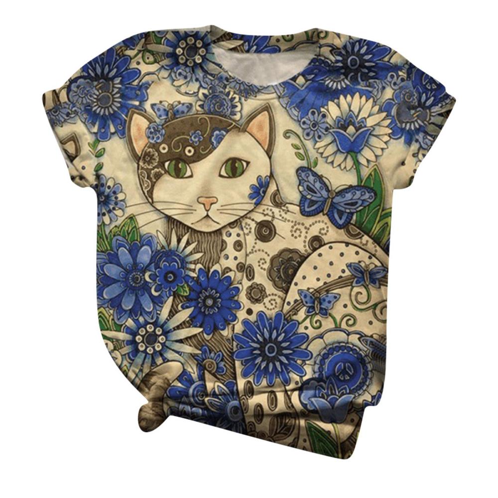 Harajuku Cat Print Plus Size T-Shirt for Women