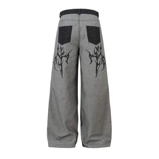 Harajuku Street Style Loose Fit Denim Trousers for Men