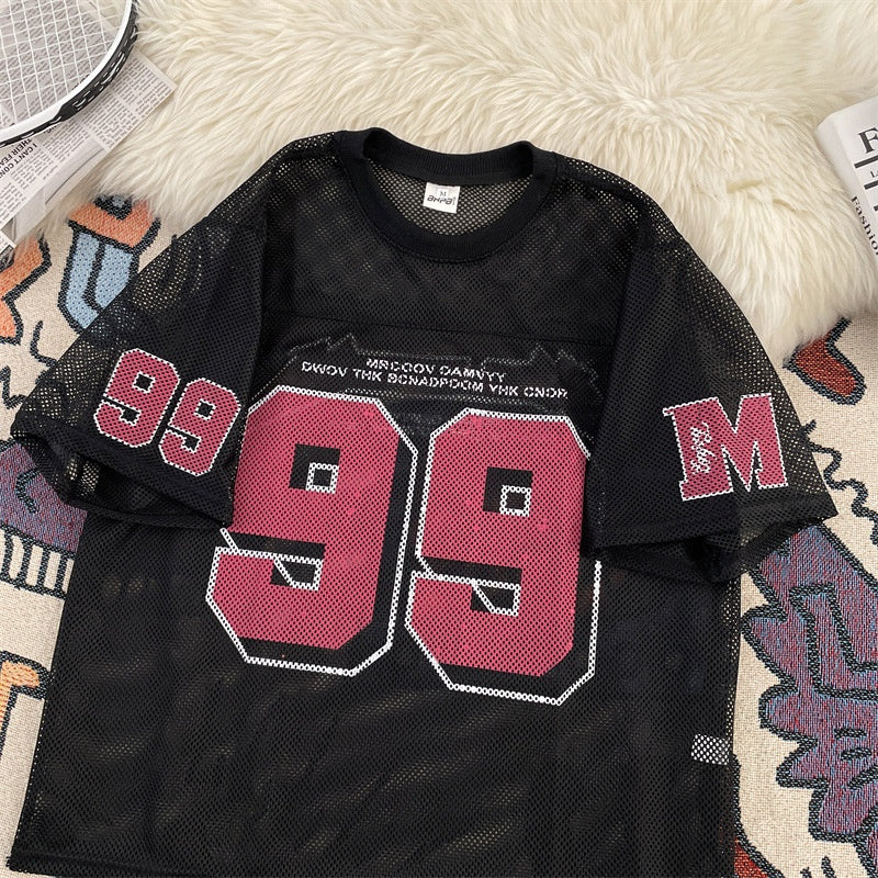 Harajuku Style Mesh Round Neck Sports Jersey - Breathable