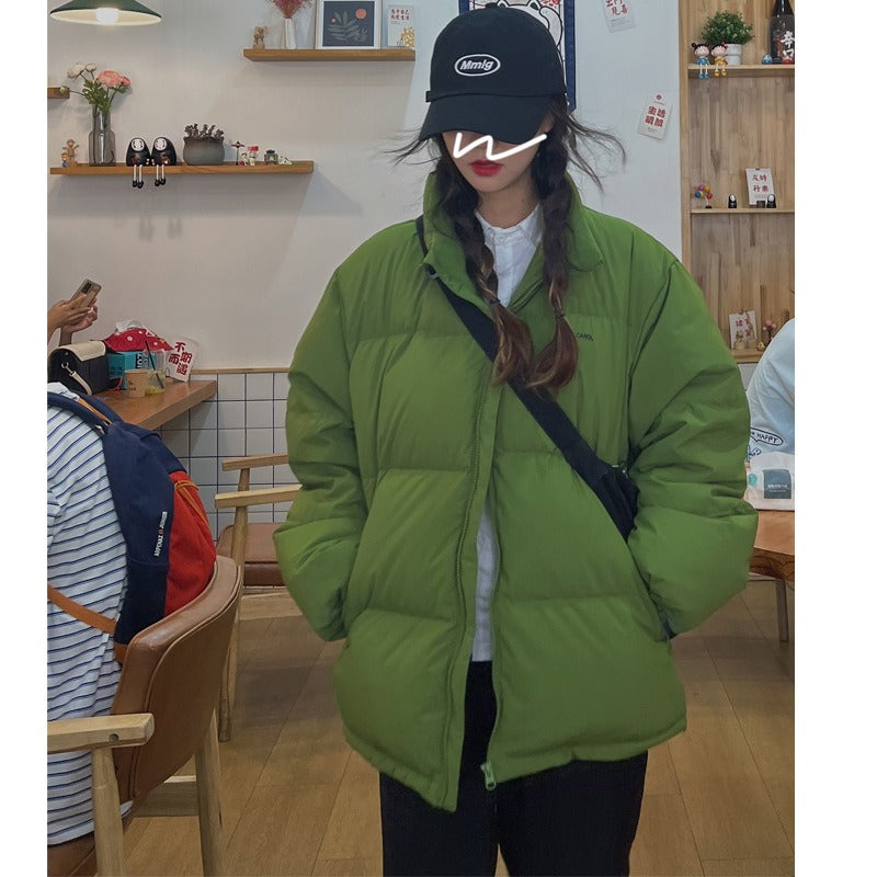 Trendy Green Down Cotton Jacket for Women - Harajuku Style