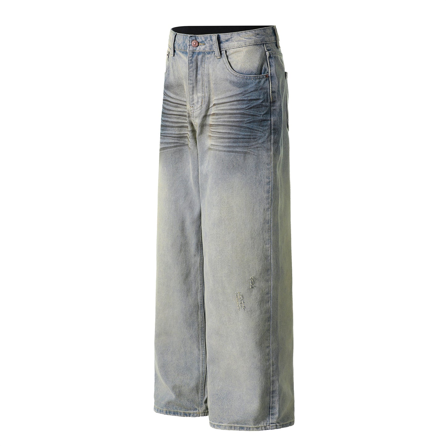 Washed Spray Dirty Cat Whisker Denim Pants
