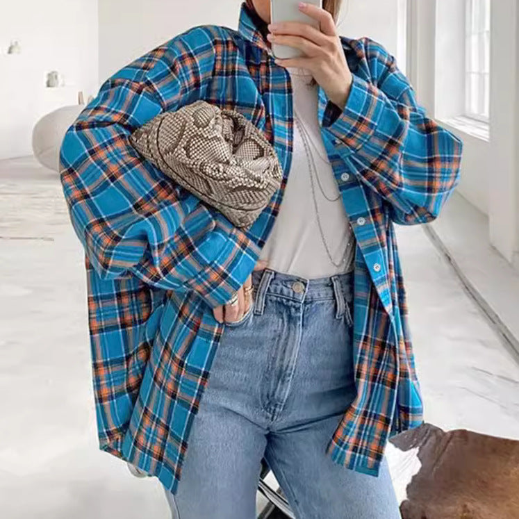 Retro Plaid Long Sleeve Shirt for Harajuku Style