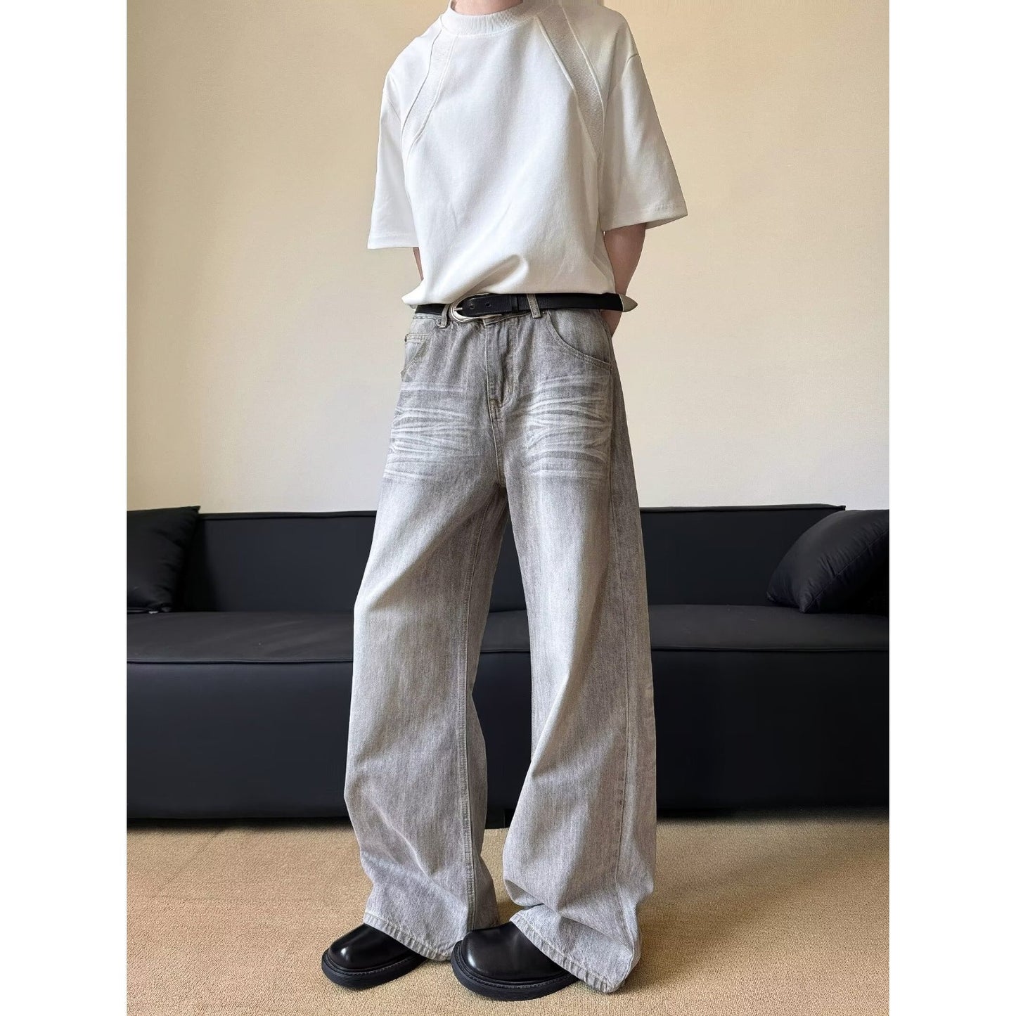Loose Slimming Straight Leg Pants - Ash Gray