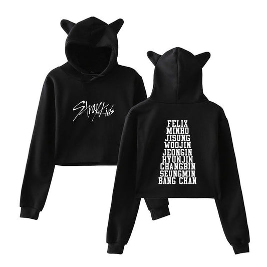 Kawaii Cat Ears StrayKids Cropped Hoodie for Women
