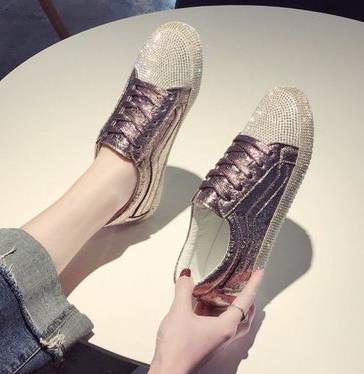 Harajuku Style Women’s Sneakers - Golden Silver Bling Flats
