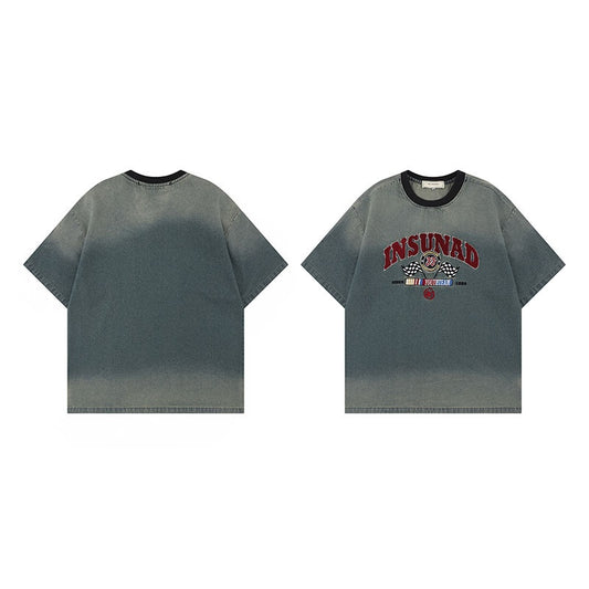 Harajuku-Inspired Letter Embroidery Gradient T-Shirt