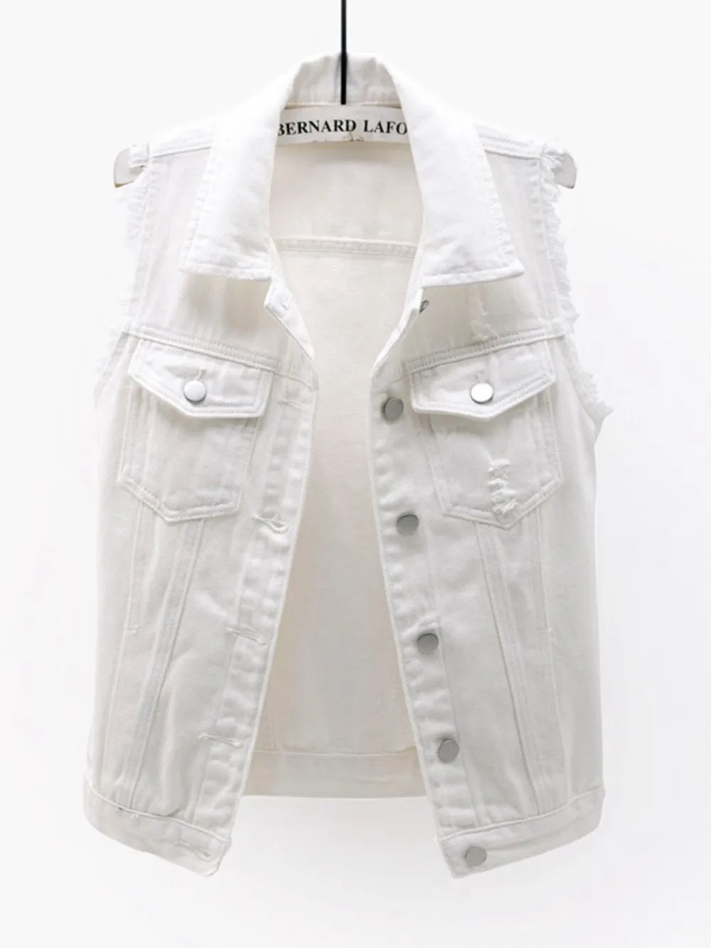 Button Down Raw Hem Sleeveless Denim Jacket Plus Size