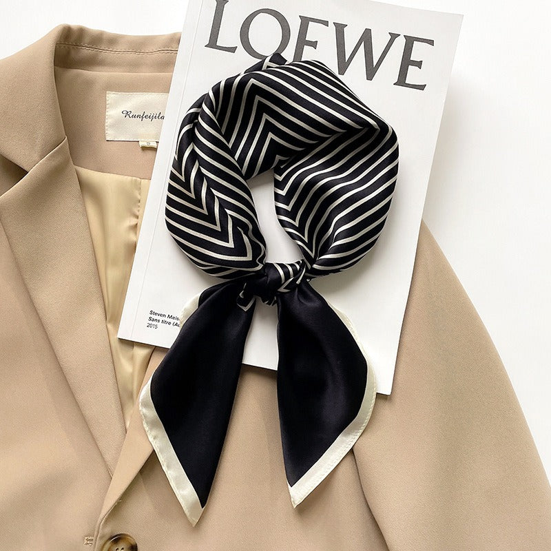 Playful Striped Mulberry Silk Square Scarf for Women