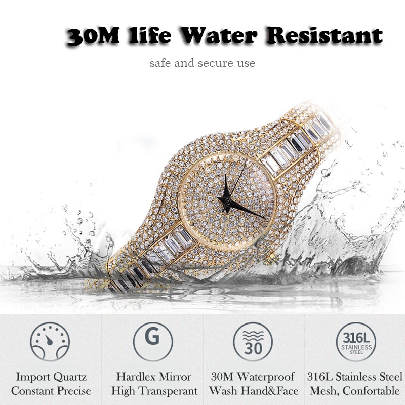 30mm Luxury Rhinestone Women's Watch - Shockproof & Waterproof