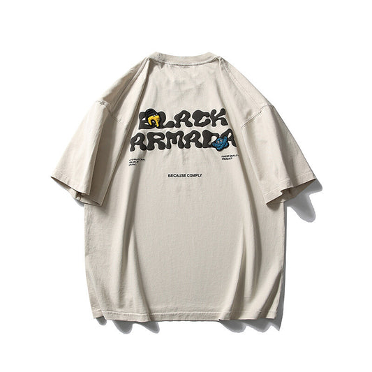 Worn-In Letter Print Loose Short Sleeve Shirt