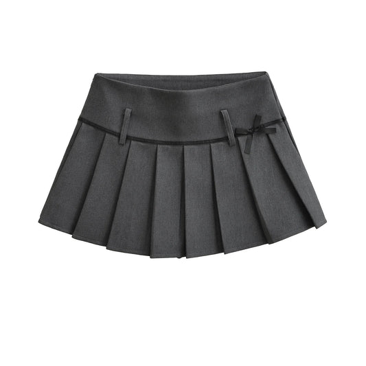 Black Pleated Skirt with Bow Detail