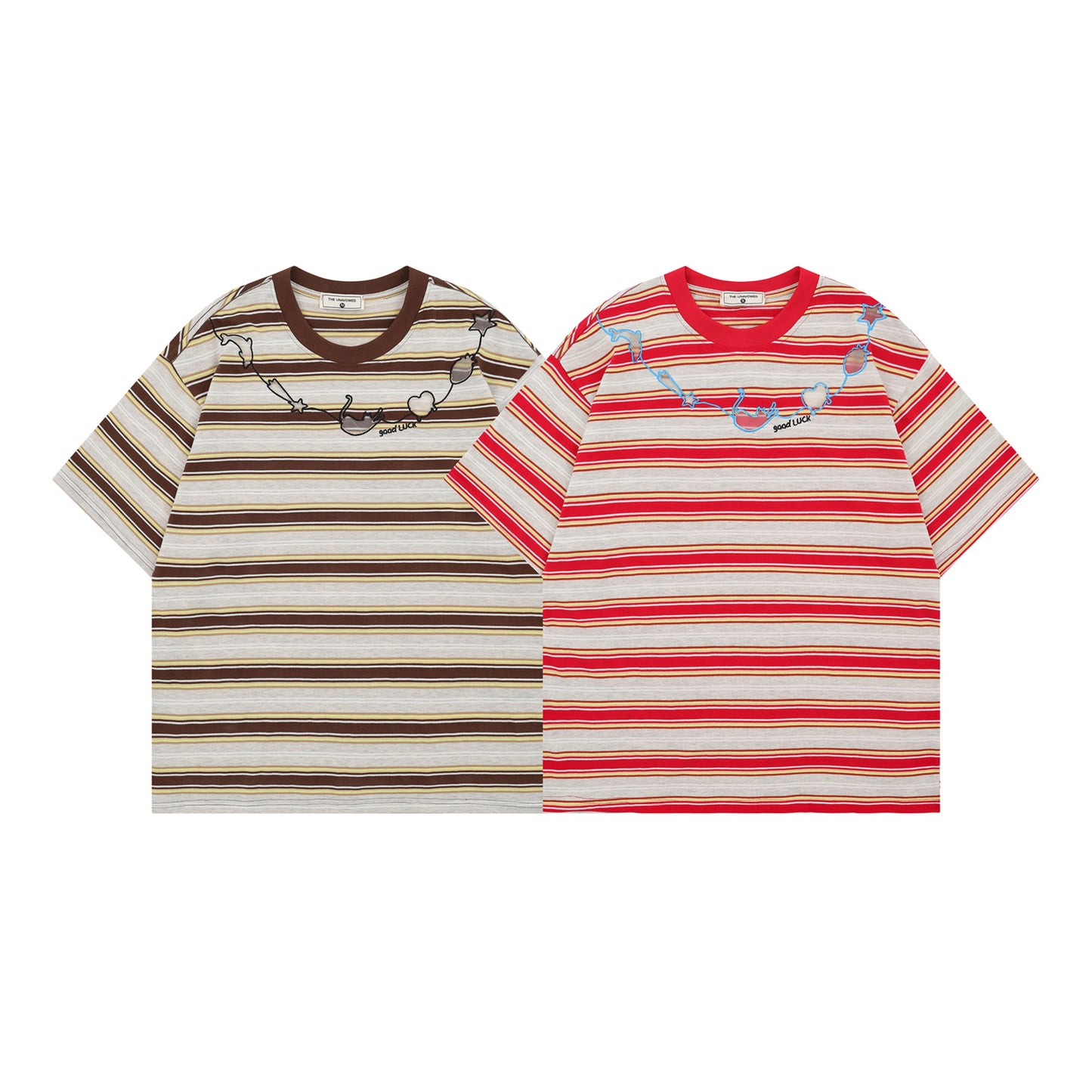 Retro Stripe Cat Embroidery T-Shirt