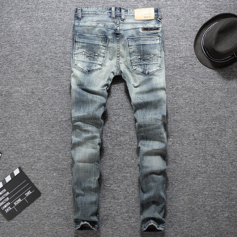 Harajuku Style Slim Fit Ripped Jeans for Men