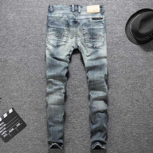 Harajuku Style Slim Fit Ripped Jeans for Men