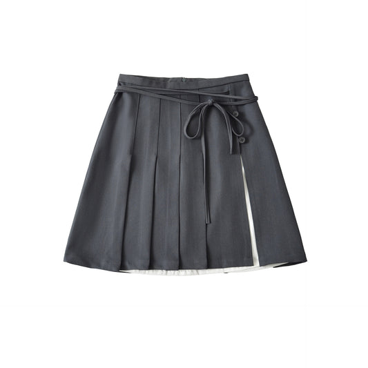 Color Block Patchwork Skirt Suit with Side Split Straps and High Waisted Design