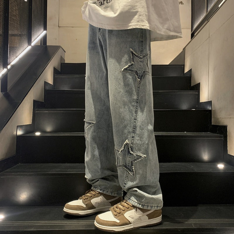 Harajuku Style Straight Denim Wide-Leg Trousers for Men