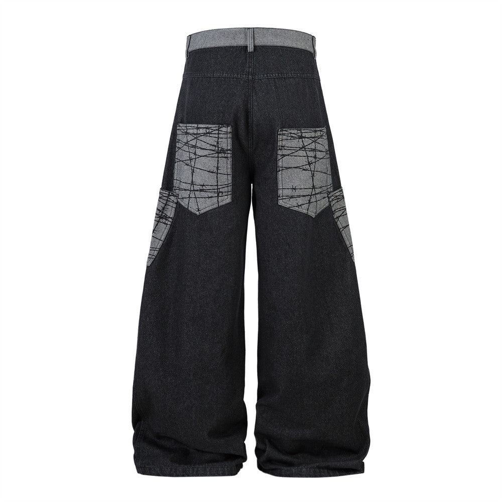 Harajuku Style Color Block Patchwork Denim Flare Pants