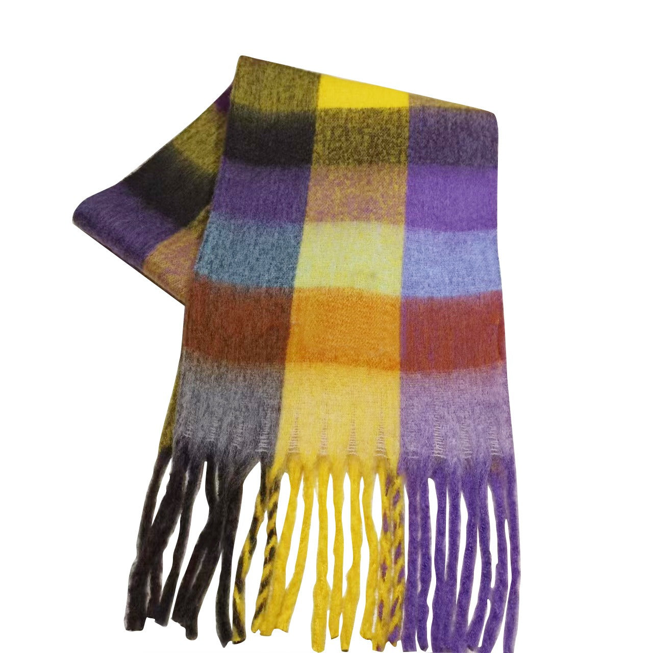 Rainbow Plaid Tassel Scarf for Autumn & Winter