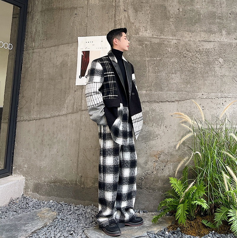 Big Size Black Plaid Woolen Coat - Harajuku Style