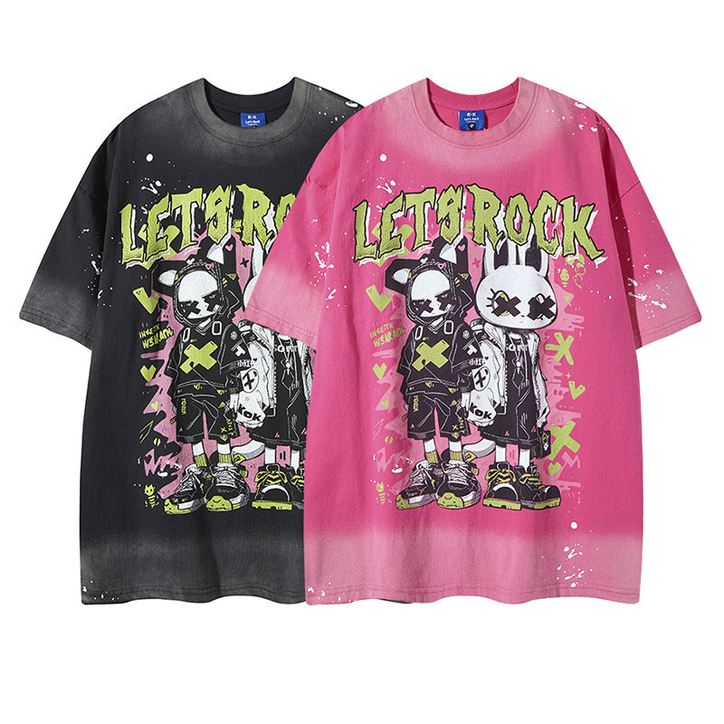 Unique Spray-Painted Rabbit Print T-Shirt for Men
