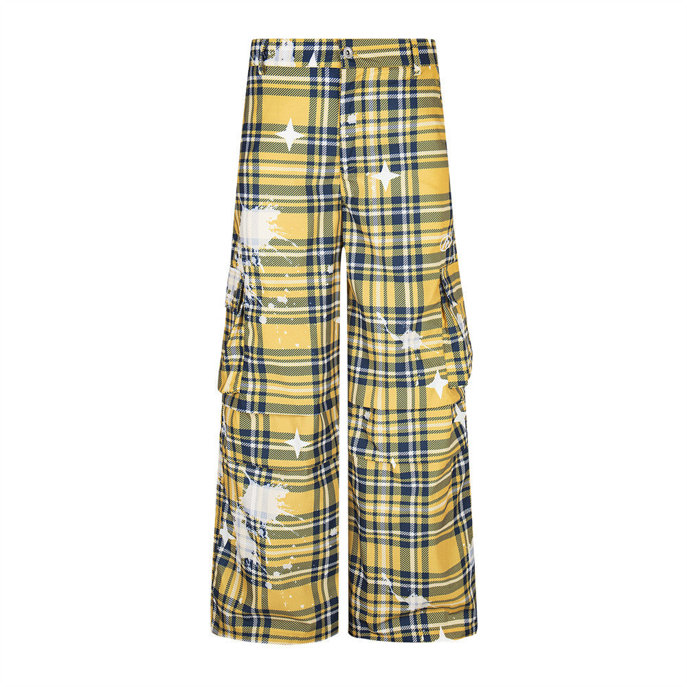 Harajuku Style Plaid Cargo Wide-Leg Trousers