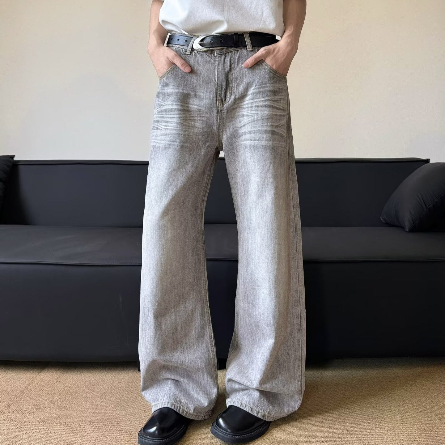 Loose Slimming Straight Leg Pants - Ash Gray