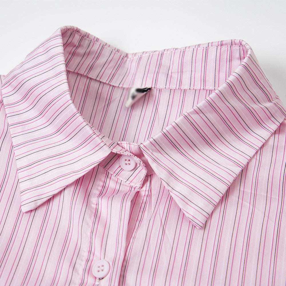 Cartoon Print Vertical Striped Long Sleeve Shirt