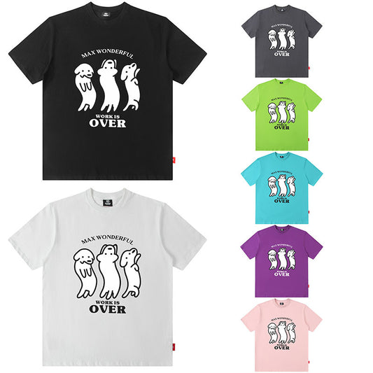 Oversized Cotton T-Shirt with Playful Sausage Dog Print