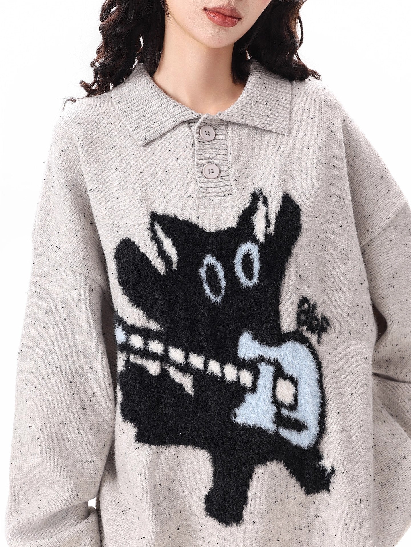Polo collar cat sweater