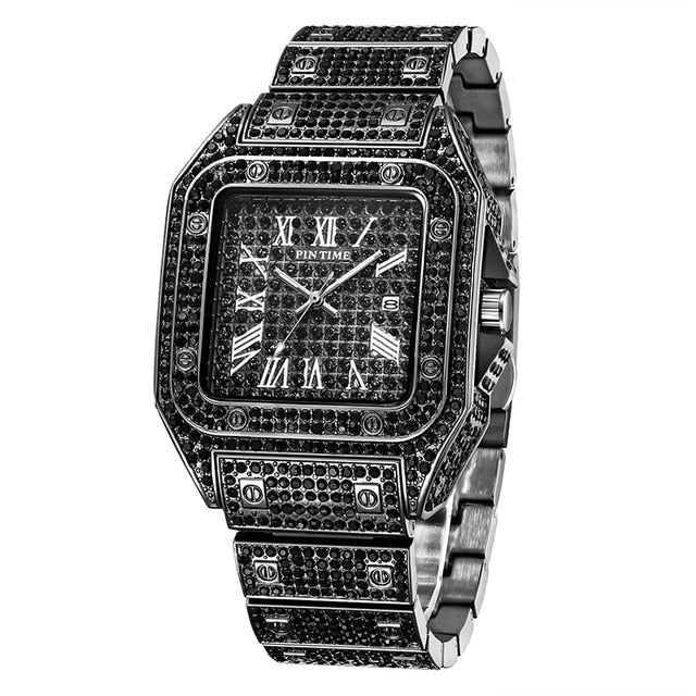 Luxury Square Diamond Quartz Watch for Men