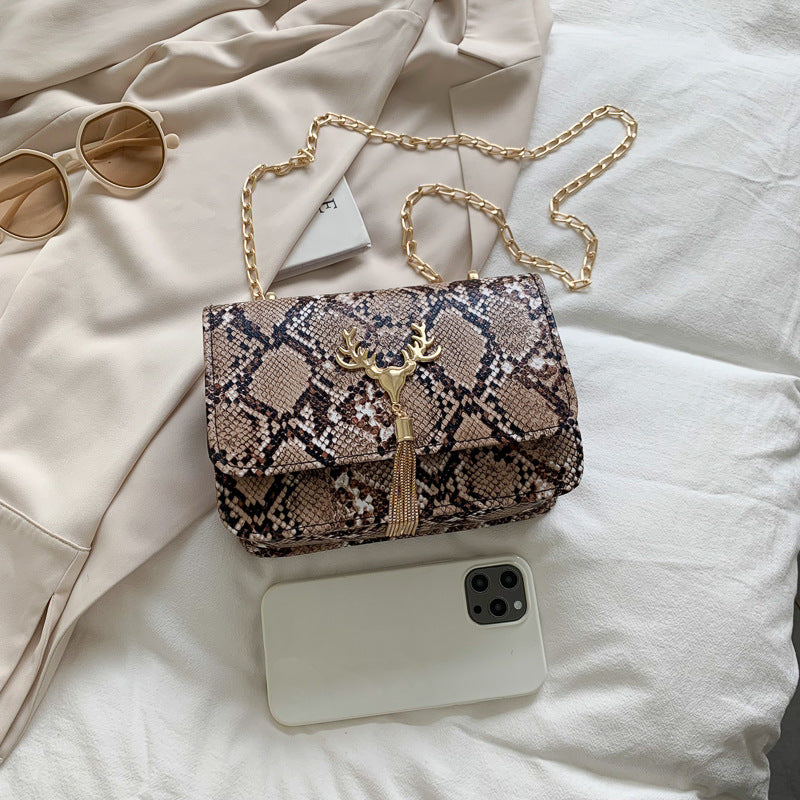 Harajuku Style Snake Pattern Tassel Bag