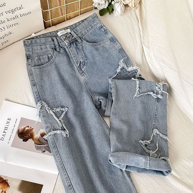 Harajuku Style High Waisted Loose Wide Leg Jeans