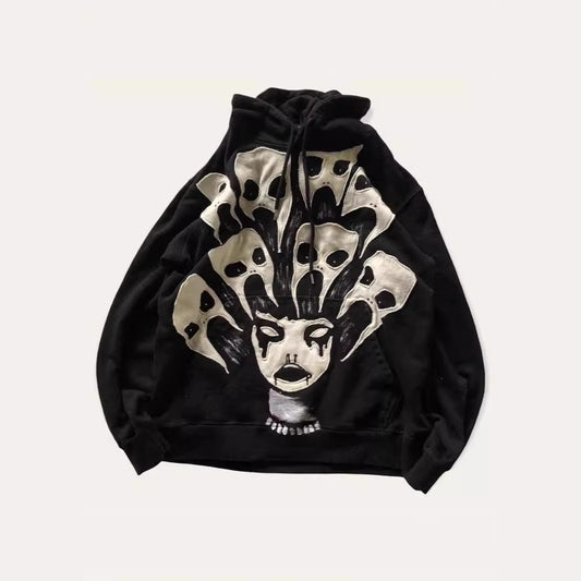 3D Printed Heavy-Duty Loose Fitting Pullover Gothic Hoodie