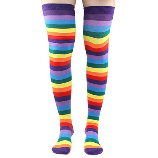 Harajuku Rainbow Striped Thigh High Socks & Fingerless Gloves Set