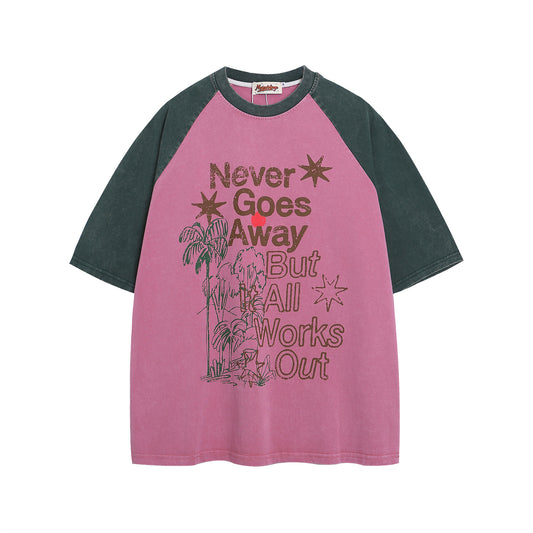 Harajuku Style Letter Print Contrast Short Sleeve T-Shirt