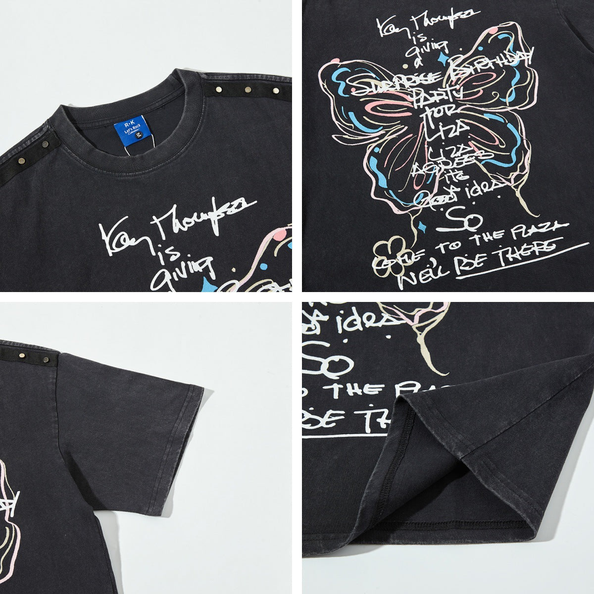Colorful Butterfly Rivet Short Sleeve T-Shirt for Men