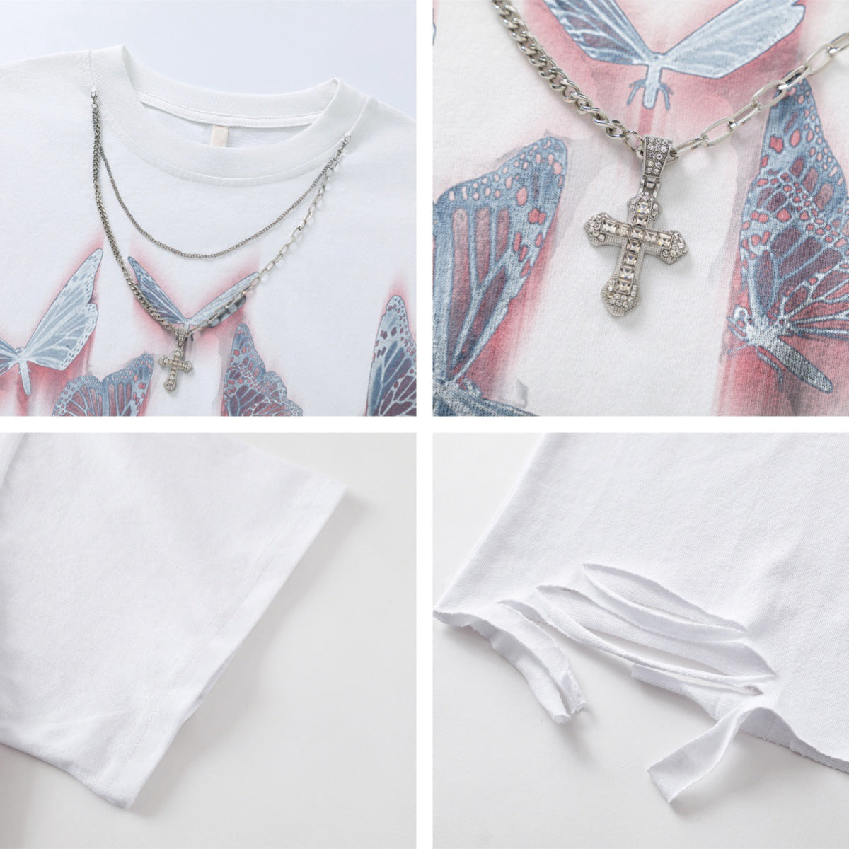 Harajuku Style Vintage Butterfly Print Cotton T-Shirt